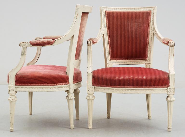 A pair of Gustavian late 18th century armchairs.