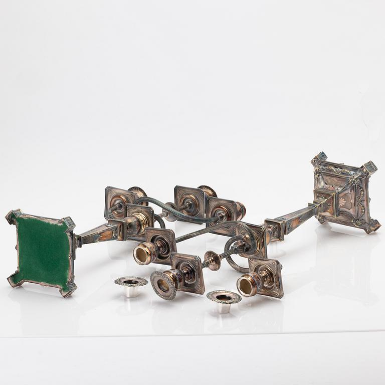Pair of candelabra, nickel silver, Empire style, first half of the 20th century.