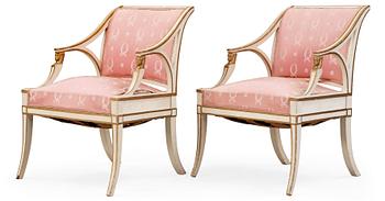 A pair of late Gustavian early 19th century armchairs.