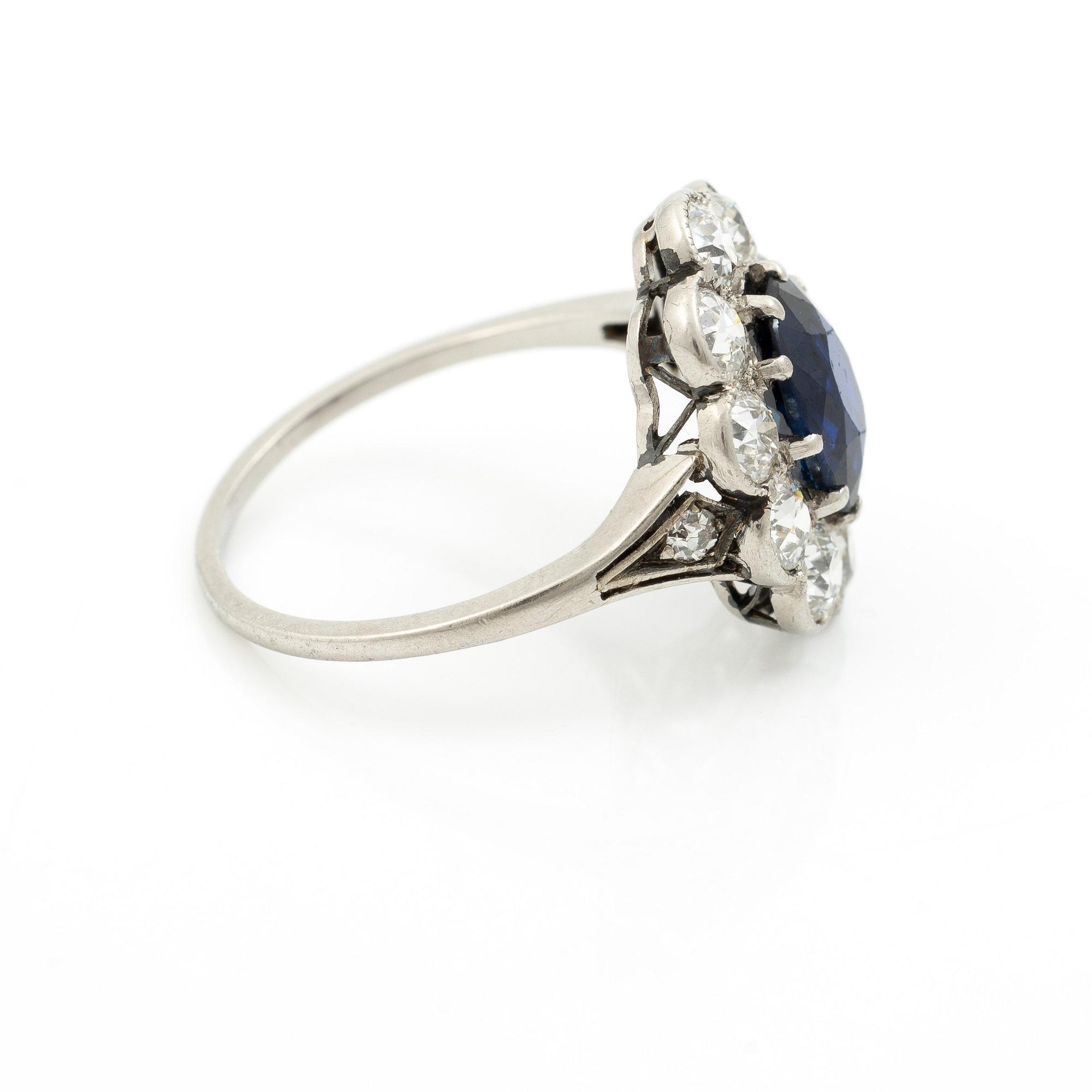 Carmose ring in platinum with sapphire and old-cut diamonds.