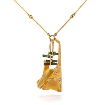 Björn Weckström, a 14K gold and tourmaline necklace 'Semiramis' for Lapponia 1973.