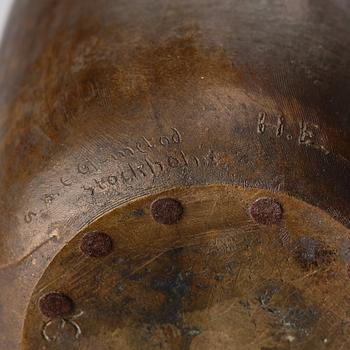 Emy Wahlström, an Art Nouveau patinated bronze table lamp, Hugo Elmqvist, Stockholm, early 1900's.
