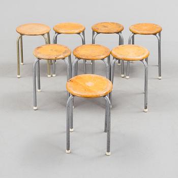 Eight birch stools, mid 20th Century.