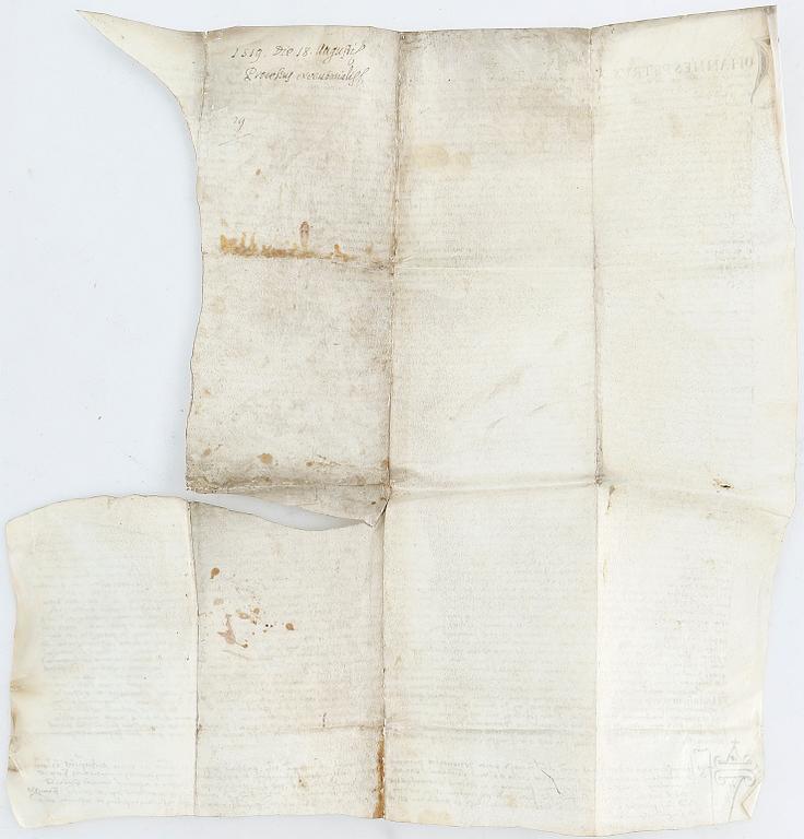 PERGAMENTDOKUMENT, 2 st, daterade 10 september 1507 resp 18 augusti 1519.