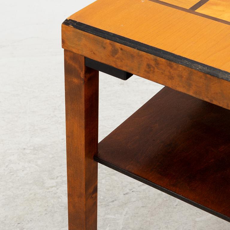 A birch and elmwood veneered side table, 1930's.