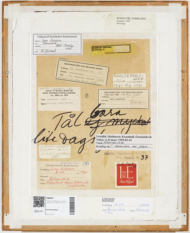 SVEN X:ET ERIXSON, gouache, signerad och daterad -26.