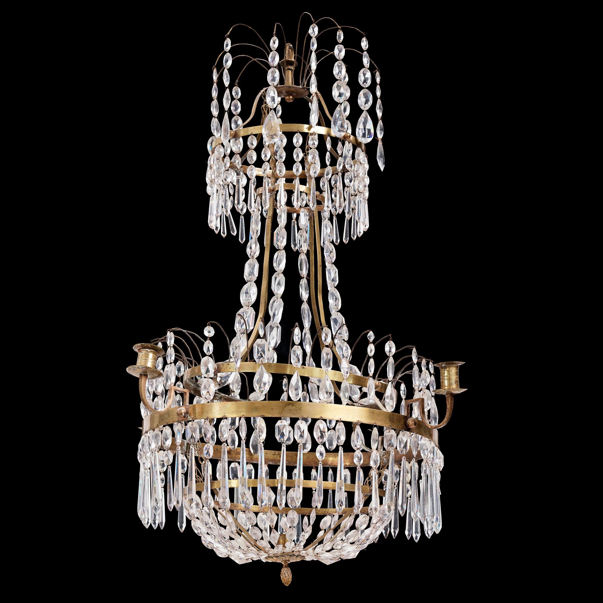 A late Gustavian five-light chandelier, early 19th century.