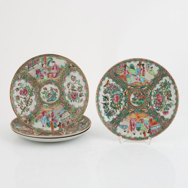 Tallrikar, 6 st, porslin, Kanton, Kina, 1800-tal.
