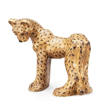 A Vicke Lindstrand yellow glazed ceramic figure of a cheetah, Upsala-Ekeby 1949, model 3003.