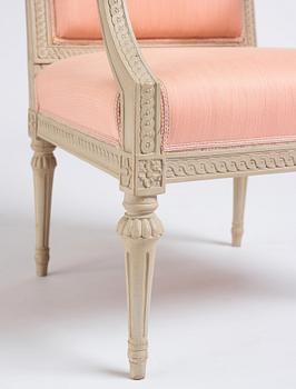 A pair of carved Gustavian armchairs, late 18th century,