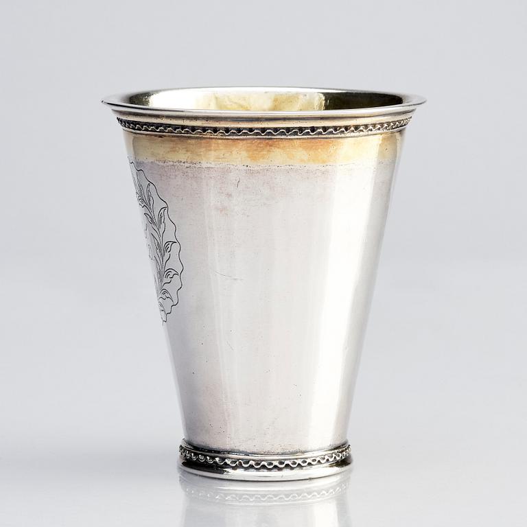 A Swedish early 18th century parcel-gilt silver beaker, mark of Caspar Cron, Malmö 1716.