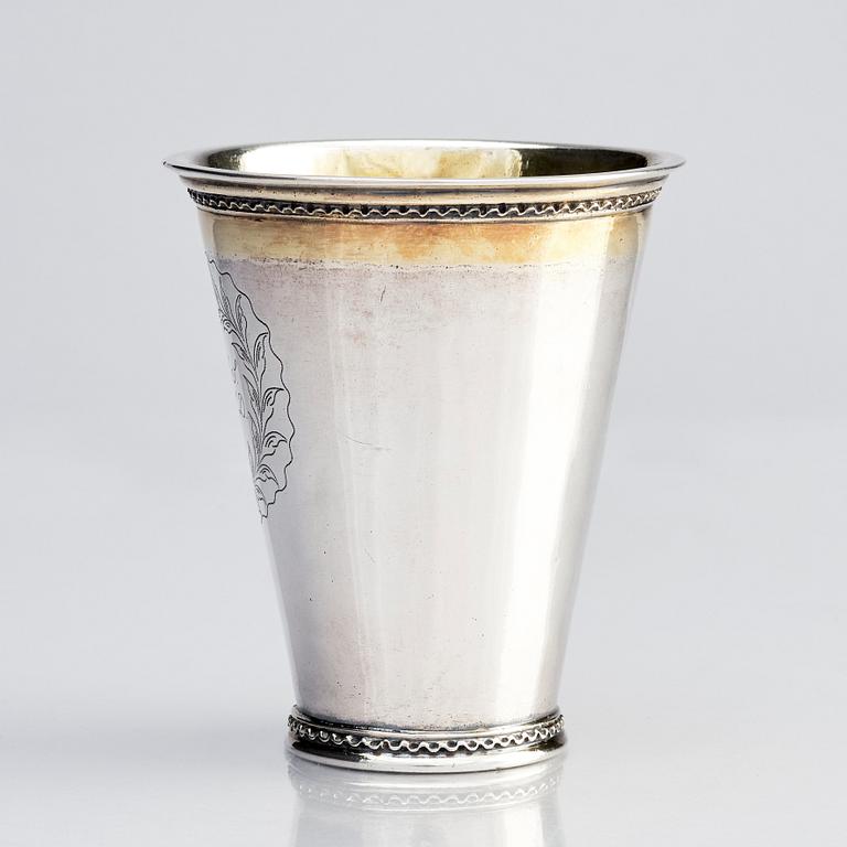 A Swedish early 18th century parcel-gilt silver beaker, mark of Caspar Cron, Malmö 1716.