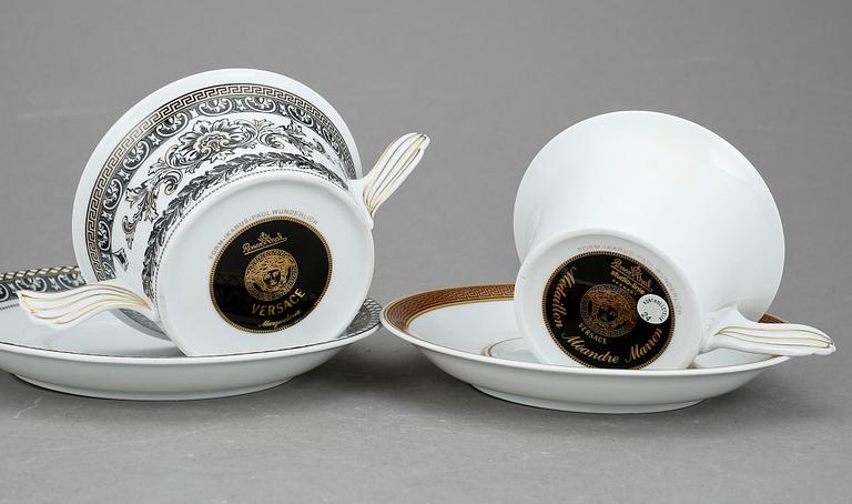 KOPPAR med FAT, porslin, 2 st, 'Medaillon Meandre Marron', samt 'Marqueterie', Versace för Rosenthal.