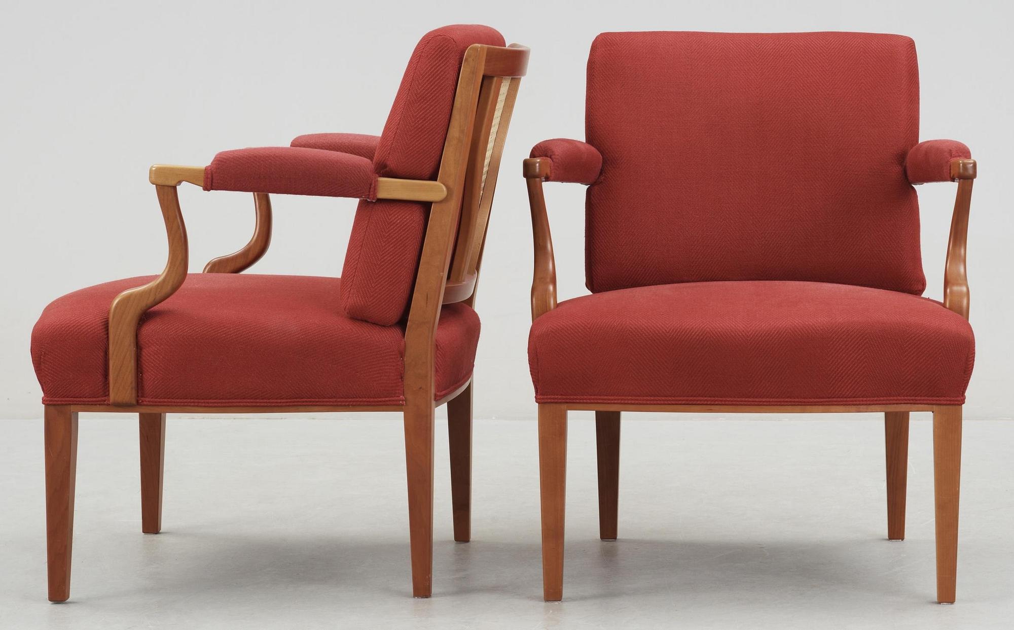 A pair of Josef Frank mahogany armchairs, Svenskt Tenn, model 969.