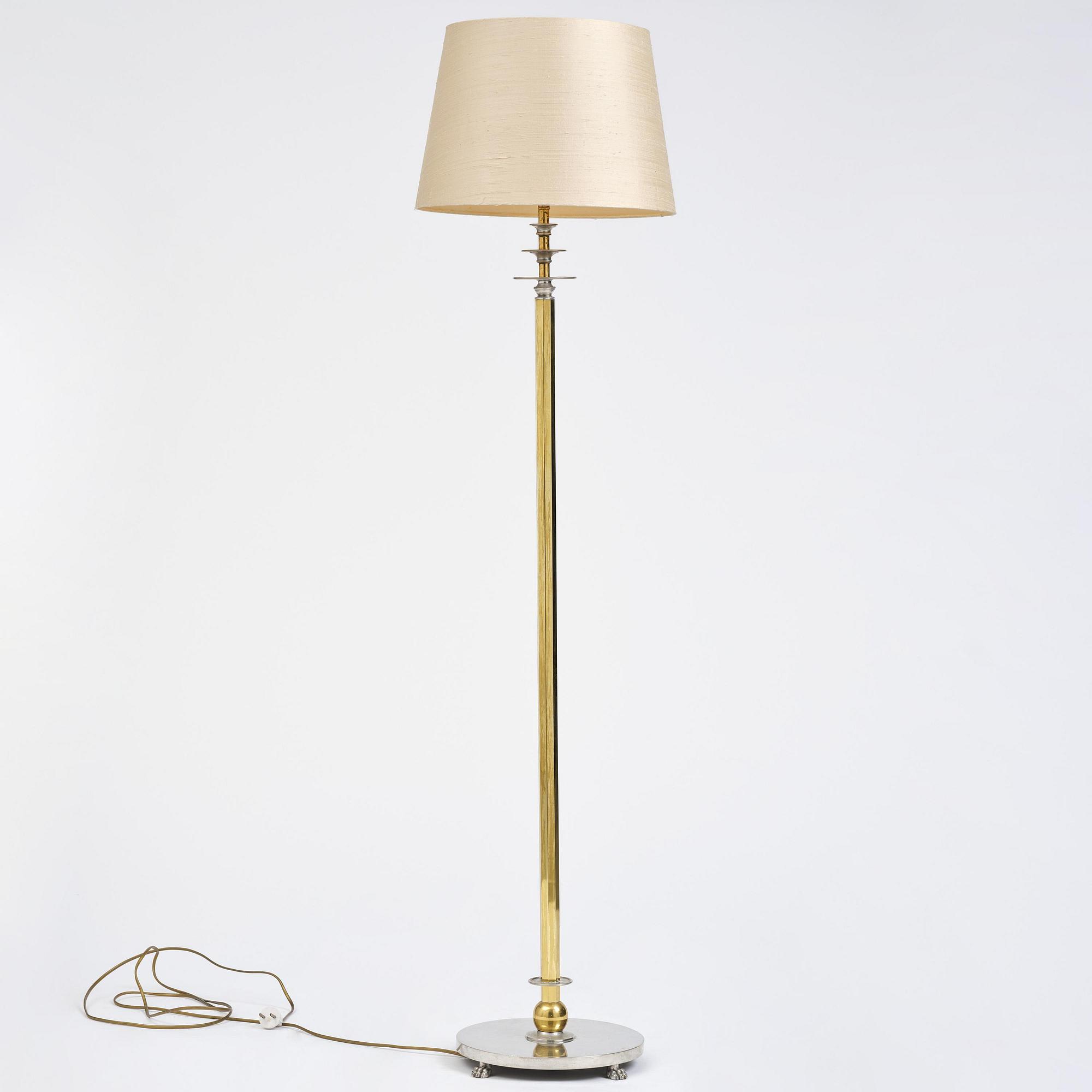Nils Fougstedt, & Anna Petrus, a pewter and brass floor lamp model A 763, Firma Svenskt Tenn, Stockholm, 1930.