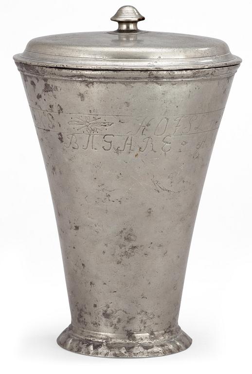 The Stockholm farrier journeyman's pewter Beaker and cover Stockholm 1800.