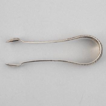 Three silver tongs, Sweden and Denmark, 1834-1923.