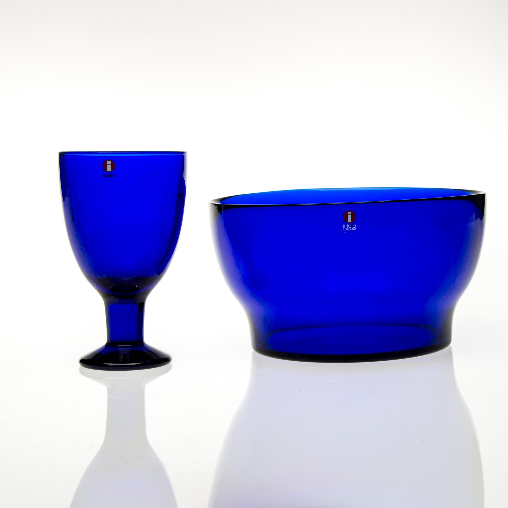 SKÅL samt 9 st VINGLAS, glas, "Verna" Kerttu Nurminen, Iittala, 1900-talets slut.