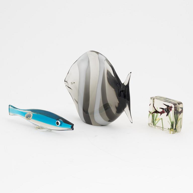 Three glass sculptures, including Luciano Ferro, Murano, Italy.