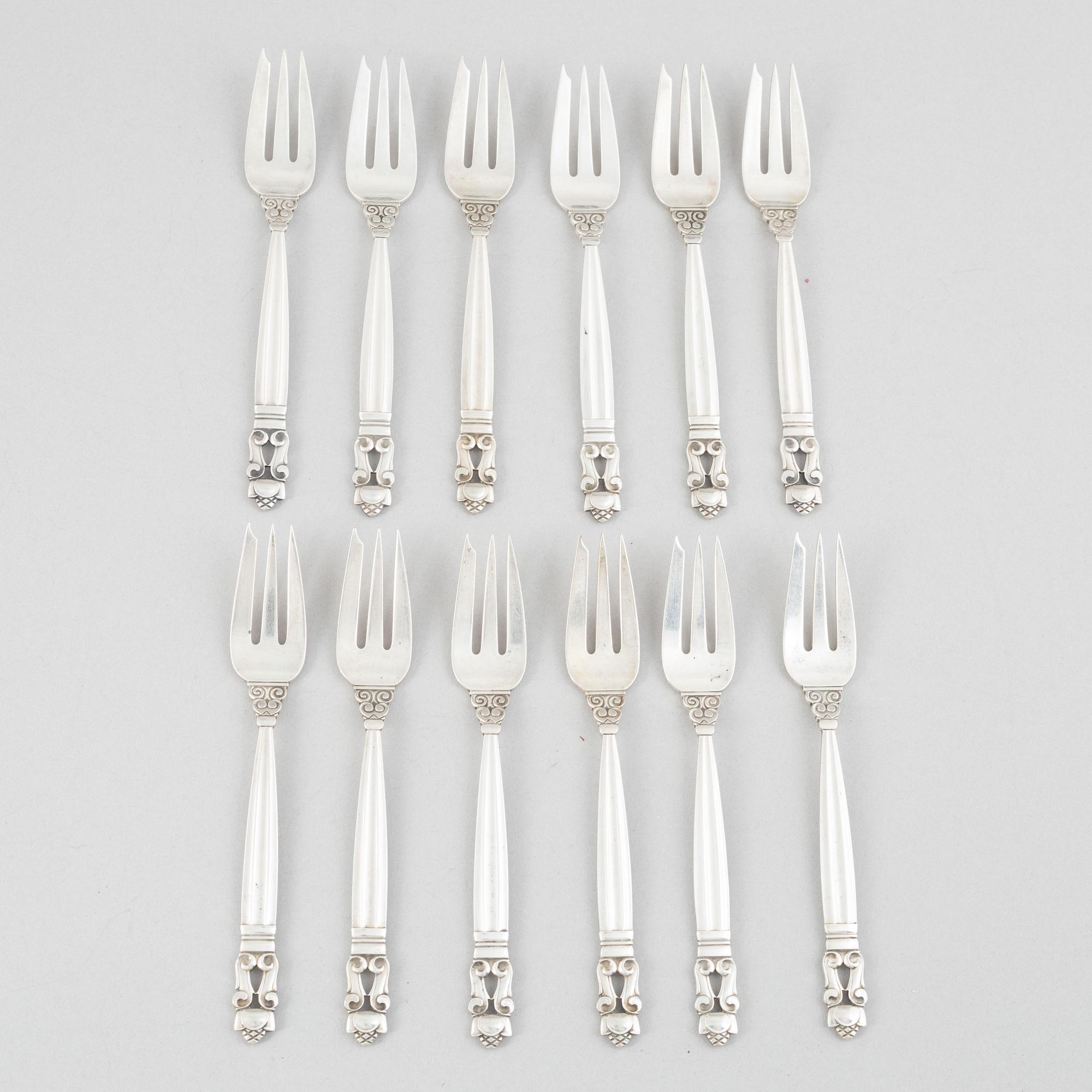 Georg Jensen, sterling silver cutlery, 21 pieces, model 'Acorn/Konge', design Johan Rohde, Copenhagen after 1945.