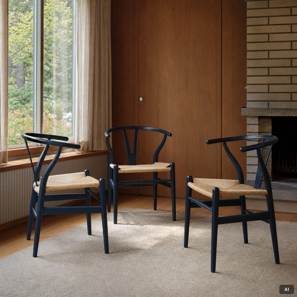 Hans J. Wegner, stolar, 3 st, "Y-stolen", Carl Hansen & Son, Odense, Danmark.