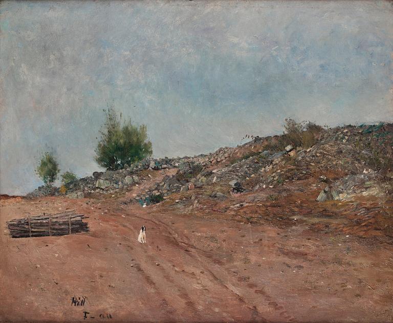 Carl Fredrik Hill, "Väg med sittande hund, Fontainebleau".