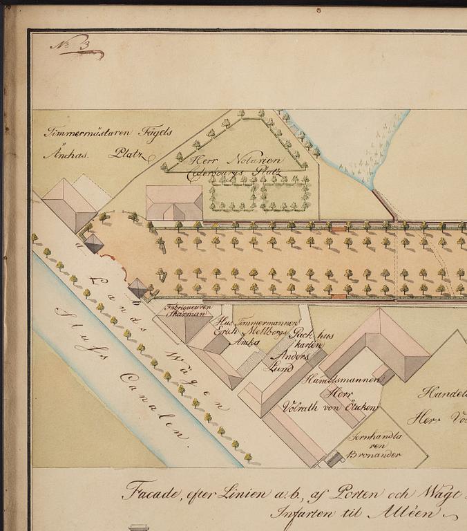 Carl Wilhelm Carlberg, ”Dessein til en tredubbel allée, projecterad at anläggas på Heden utom Drottnings-Porten i Götheborg”.