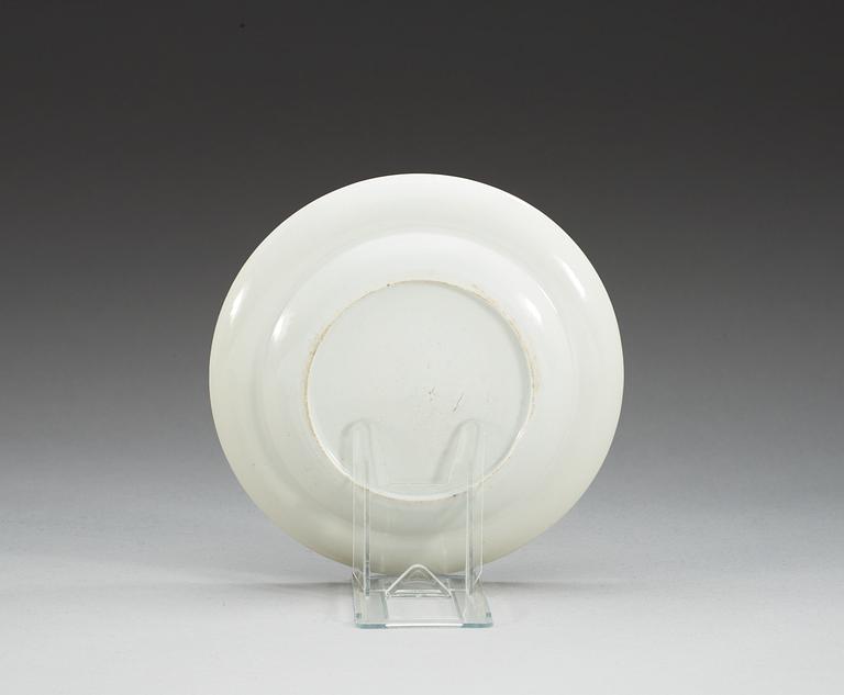 A famille rose 'sample plate' with the monogram AJ, Qing dynasty, Jiaqing (1796-1820).