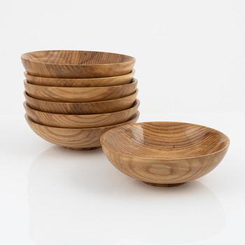 Magnus Ek, a set of seven ash wood plates for Oaxen Krog, 2021.