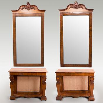 A PAIR OF CONSOLTABLES AND MIRRORS, Finland ca 1820s.