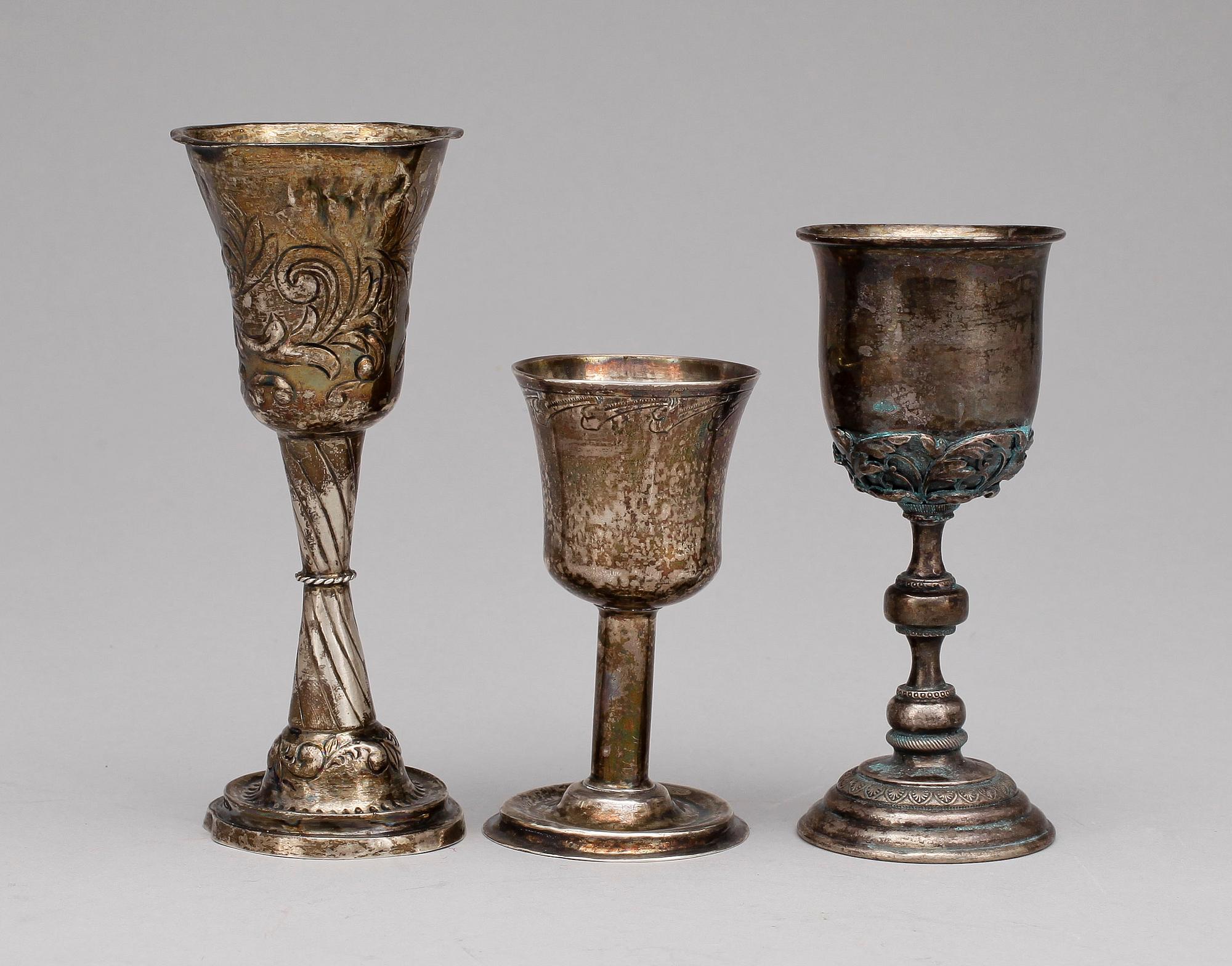 SUPKALKAR, 3 st, silver, bla Peter Falk, Skara, (1766-1800). Totalvikt 128 g.