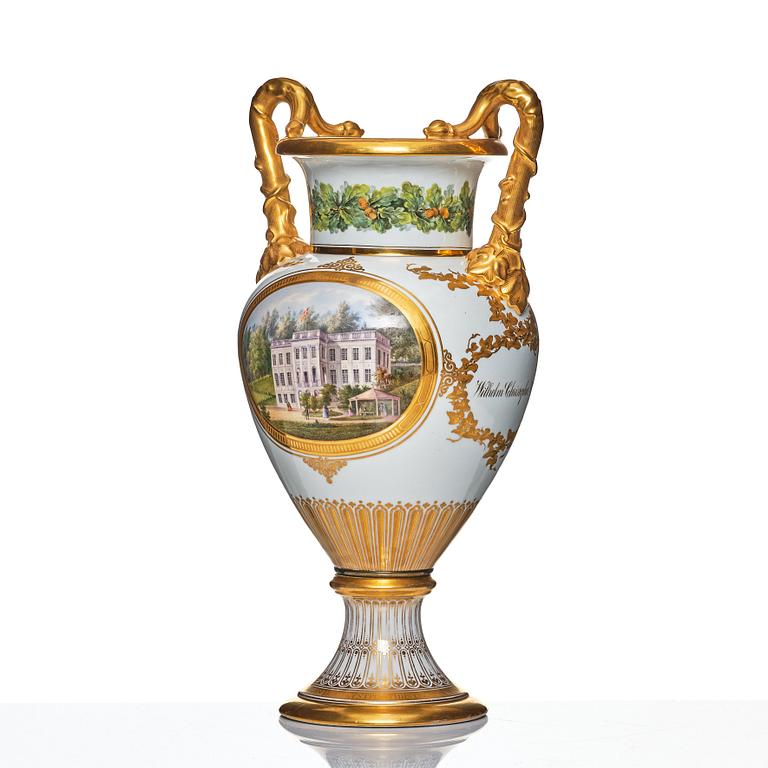 Bing & Grøndahl, a painted and gilt porcelain urn, Denmark, 1860's.