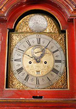 A grandfather clock, dial marked "John Thompson, England", 19th century.