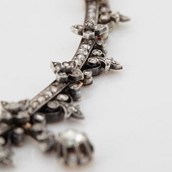Collier 14K guld och silver med rosenslipade diamanter, 1800-tal.