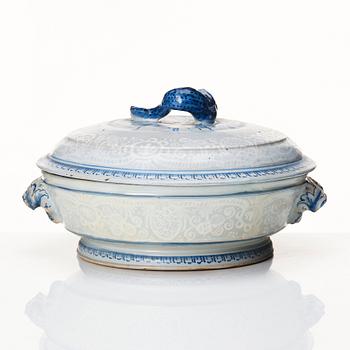 A round Swedish Rörstrand faience tureen with cover, dated 24/4 1752.