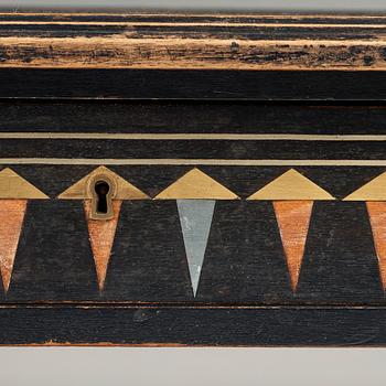 Carlo Bugatti, attributed to, an ebonized wood and walnut desk, Turin, Italy ca 1900.