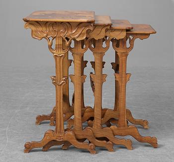 An Emile Gallé Art Nouveau nest of tables, 4 pieces, Nancy France.