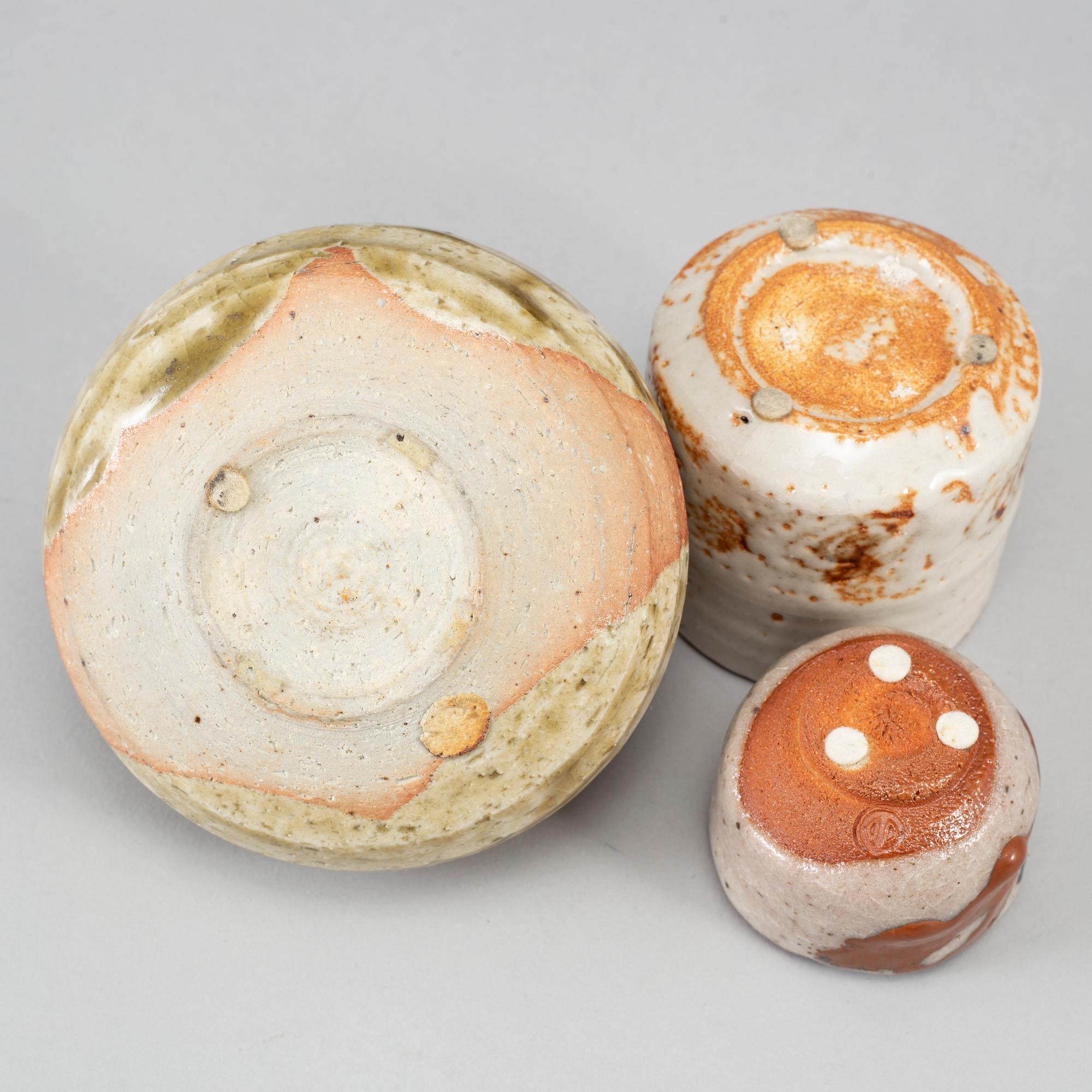 Vaser, 3 st, glaserat stengods, Japan,