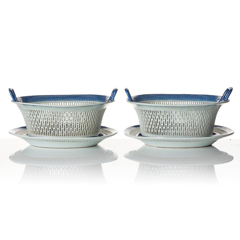 A pair of blue and white chesnut baskets, Qing dynasty, Qianlong (1736-95).