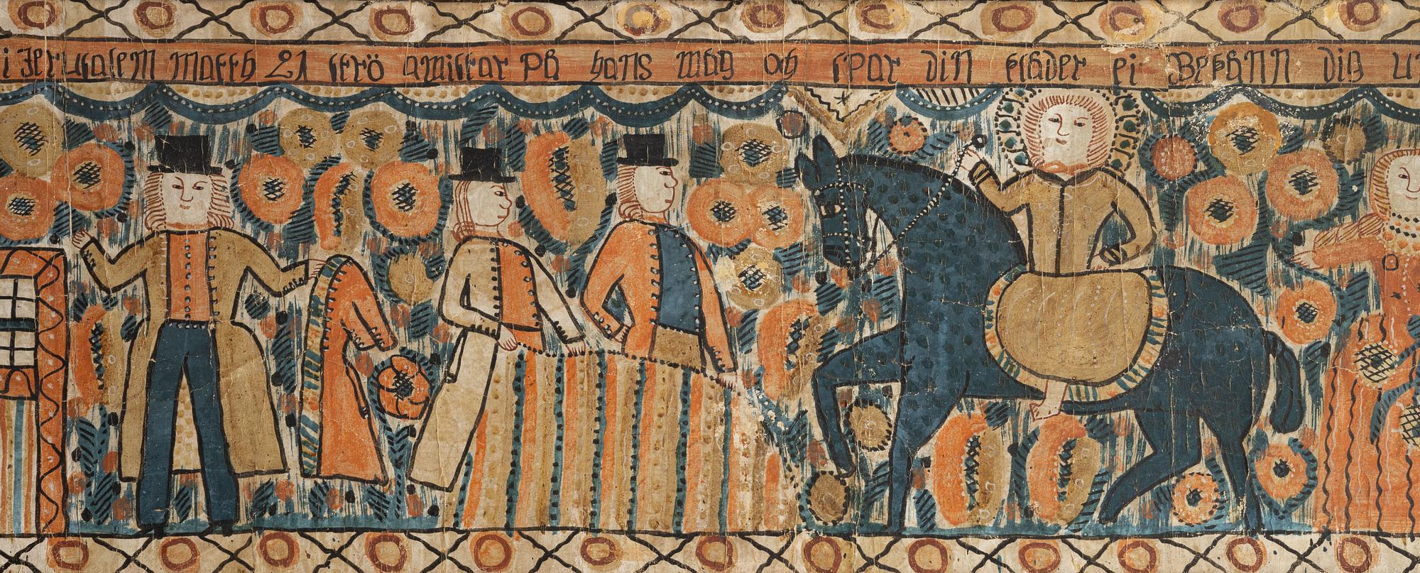A Southern Swedish provincial painting, 19th century, The Entry of Christ into Jerusalem.