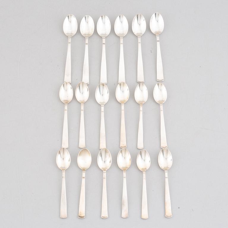 Jacob Ängman, 18 silver spoons, 'Rosenholm', GAB, Stockholm and Eskilstuna, 1943-91.