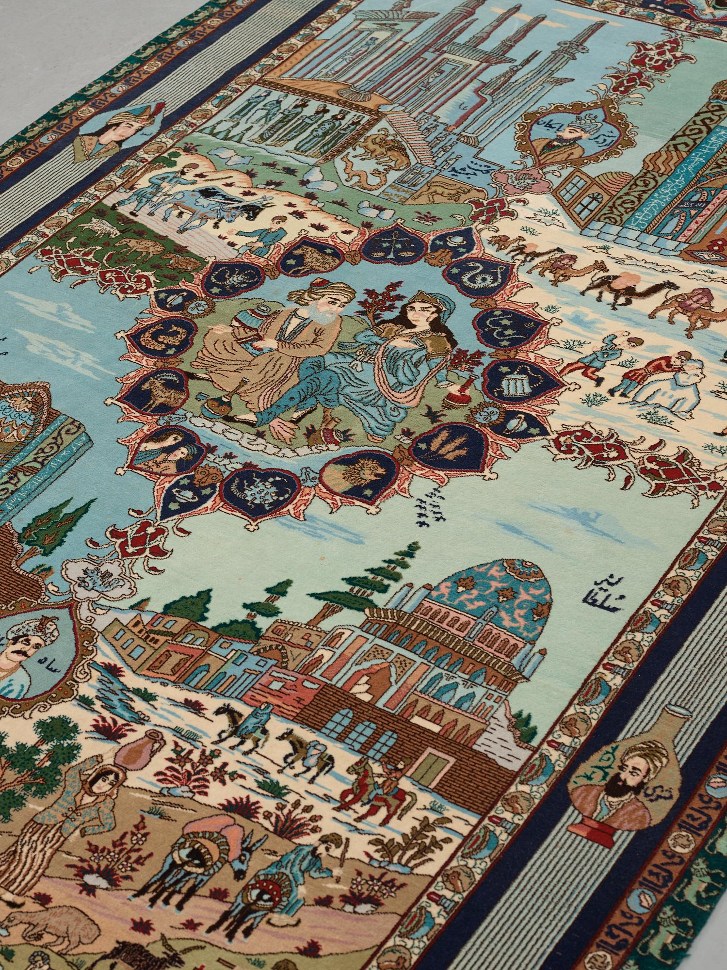 Matto, Old Tabriz figural, "The four seasons", ca 274 x 176 cm.