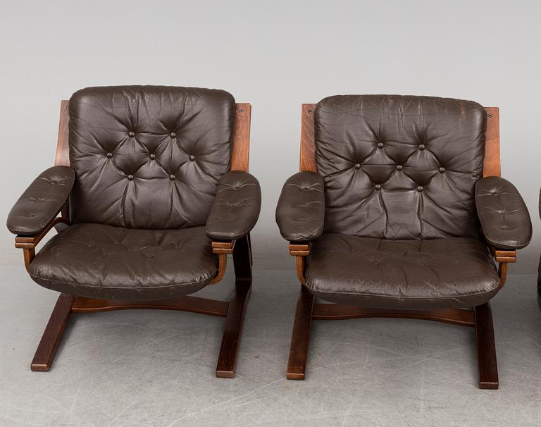 Three easy chairs and table, 1960-/70´s.