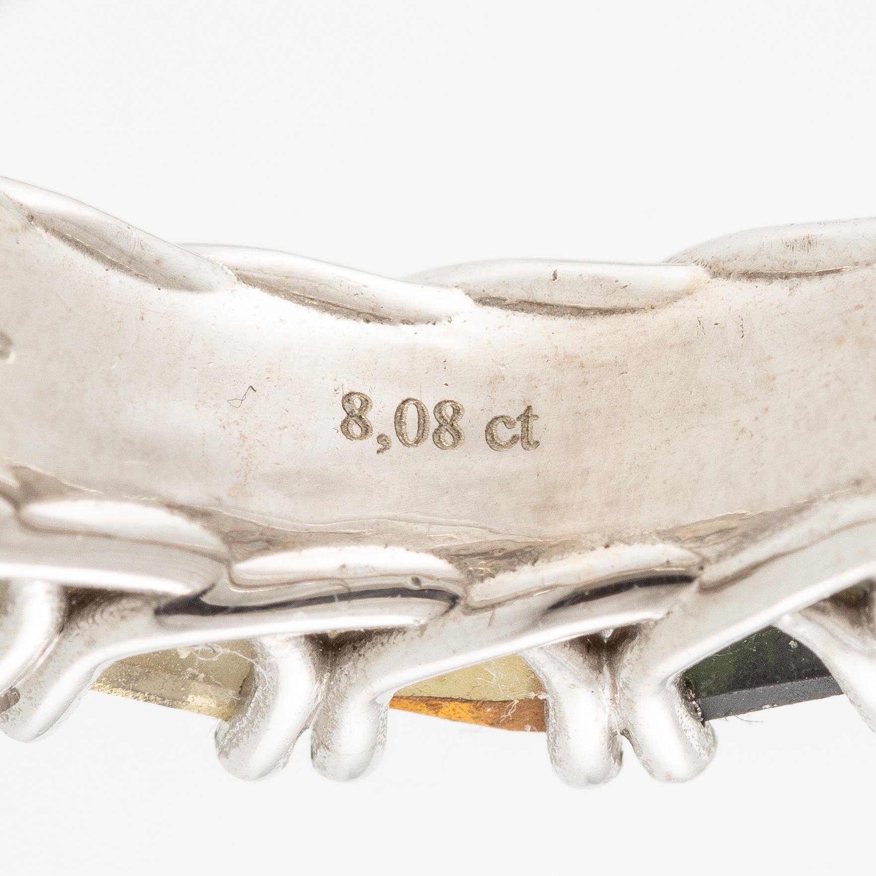 Ring 14K white gold with multi-coloured tourmalines.