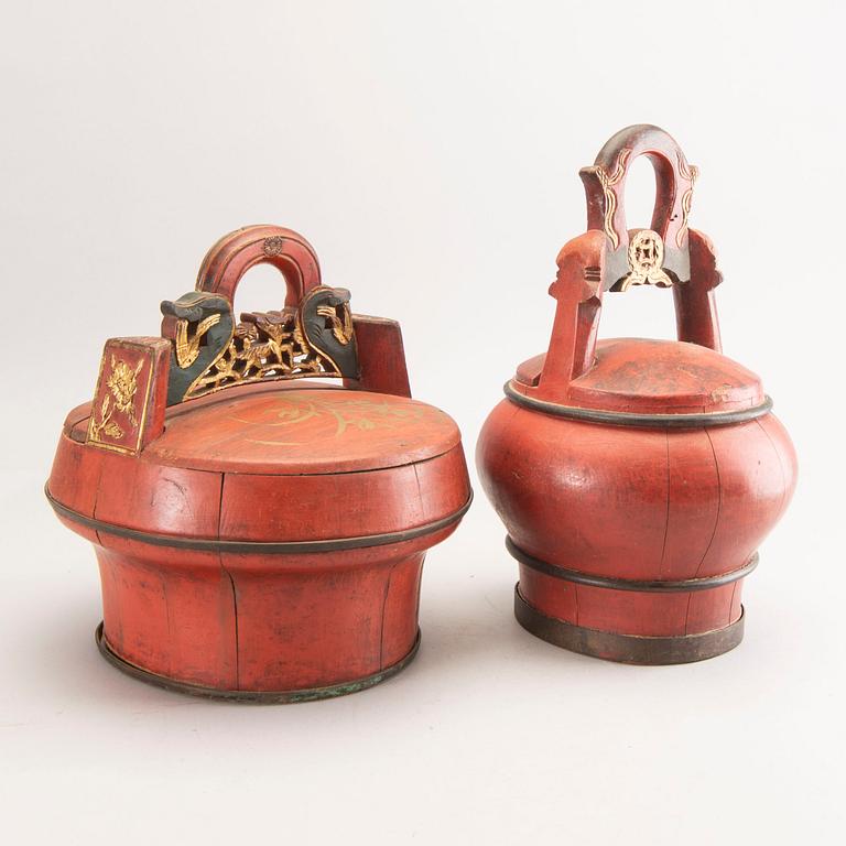 A set of two painted Chinese /Asian wooden boxes first half of the 20th century.