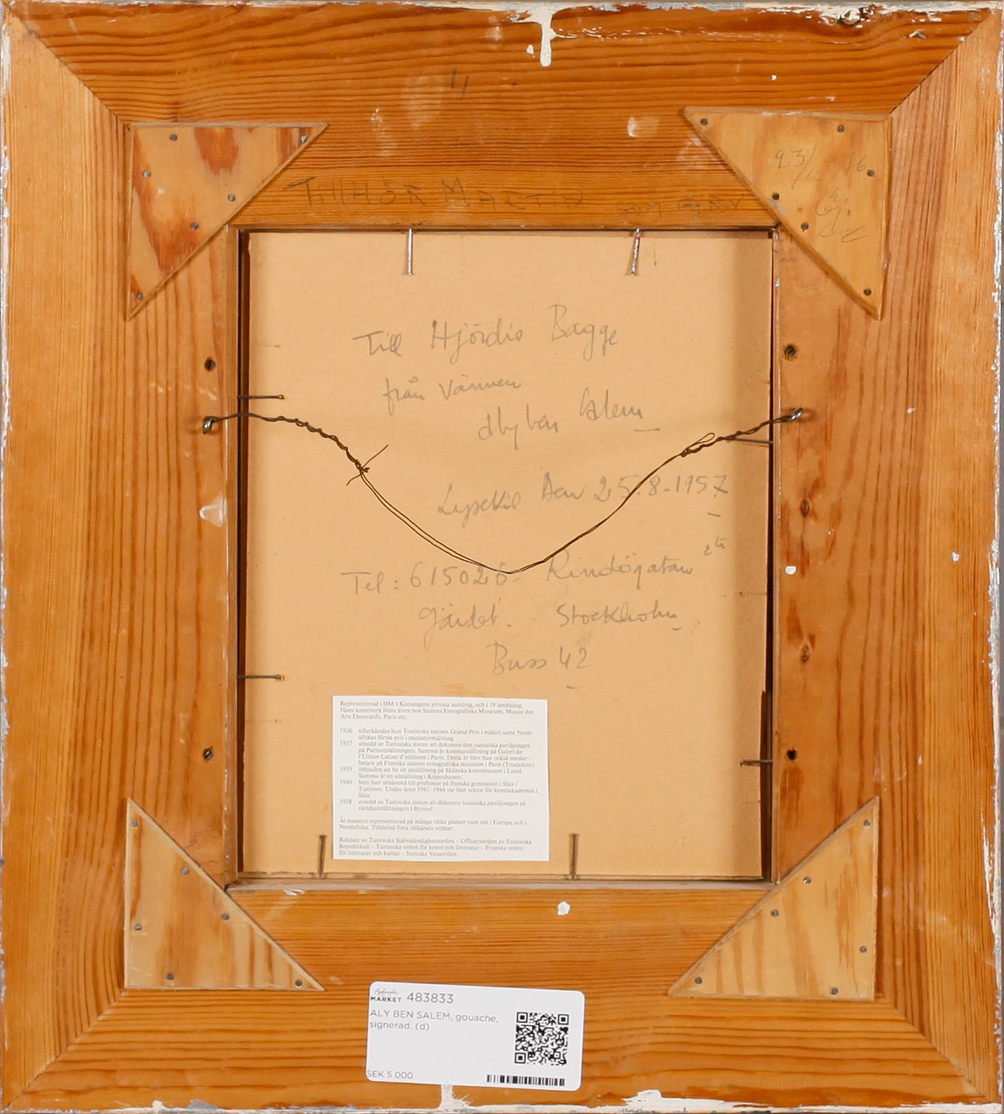 ALY BEN SALEM, gouache, signerad.