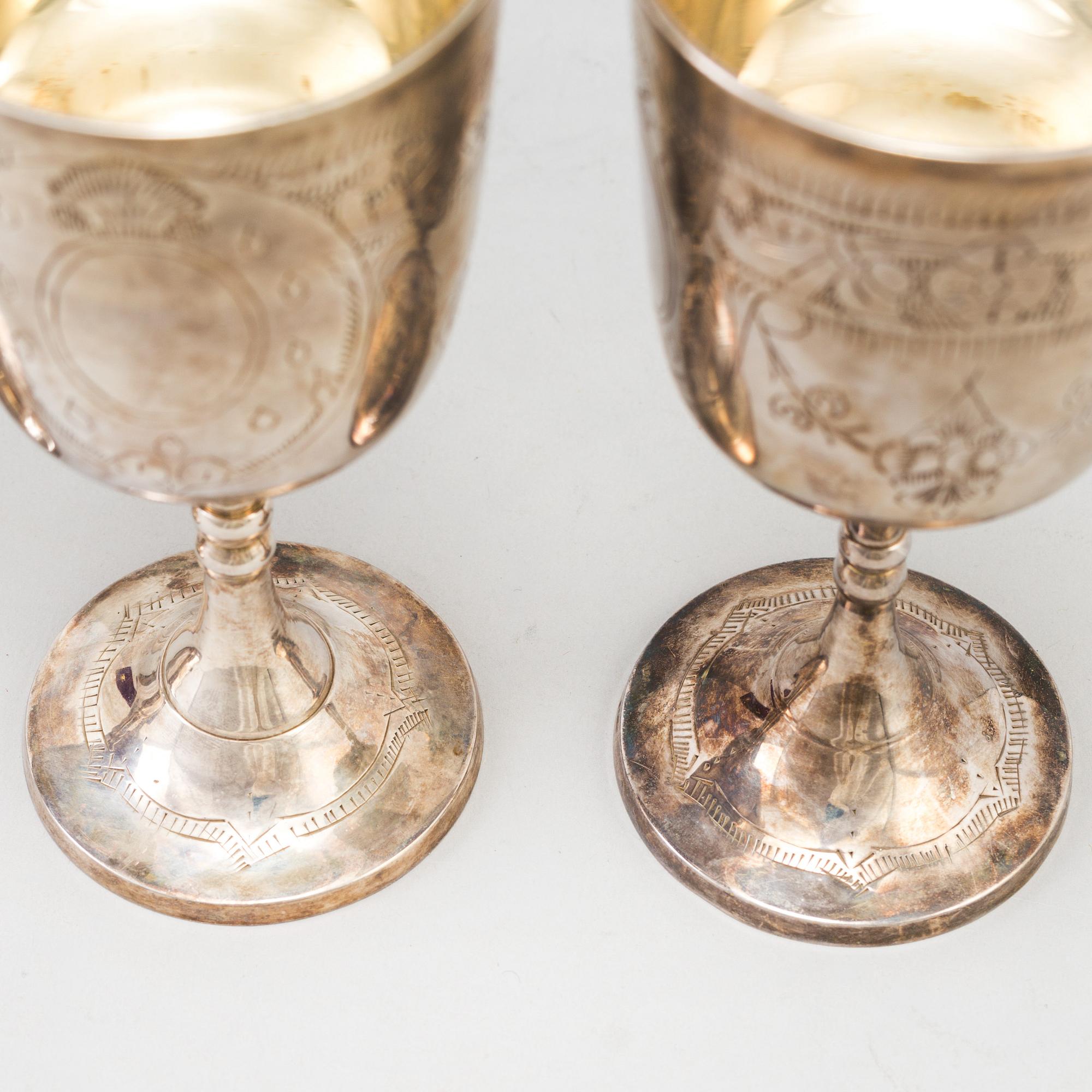 a set of four English EPNS wine glasses, late 19th century. - Bukowskis