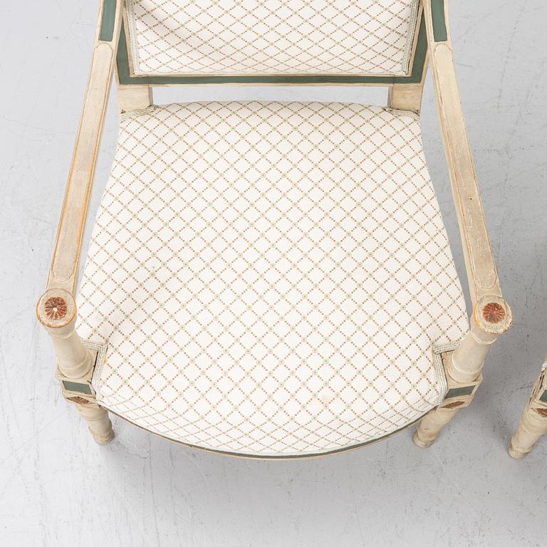 A pair of armchairs, Directoire, France, late 18th Century.