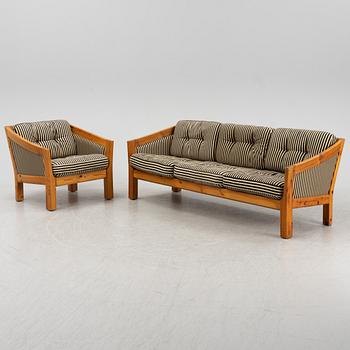 A pine sofa and lounge chair, 1970's.