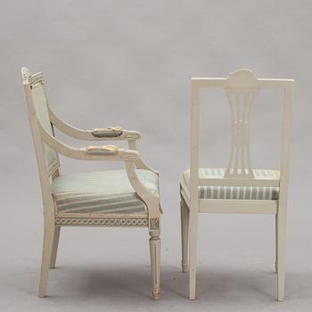 STOLAR OCH KARMSTOLAR, 10+2, sengustaviansk stil. 1900-talets slut. Lindome-modell.